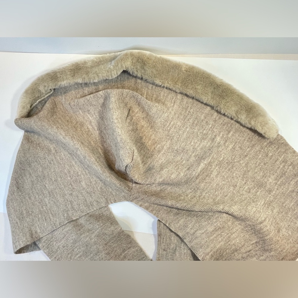 Nordstrom Italy Tan Head Wrap Scarf Winter Hat Brown Neck Warmer Fur Trim - Picture 11 of 12